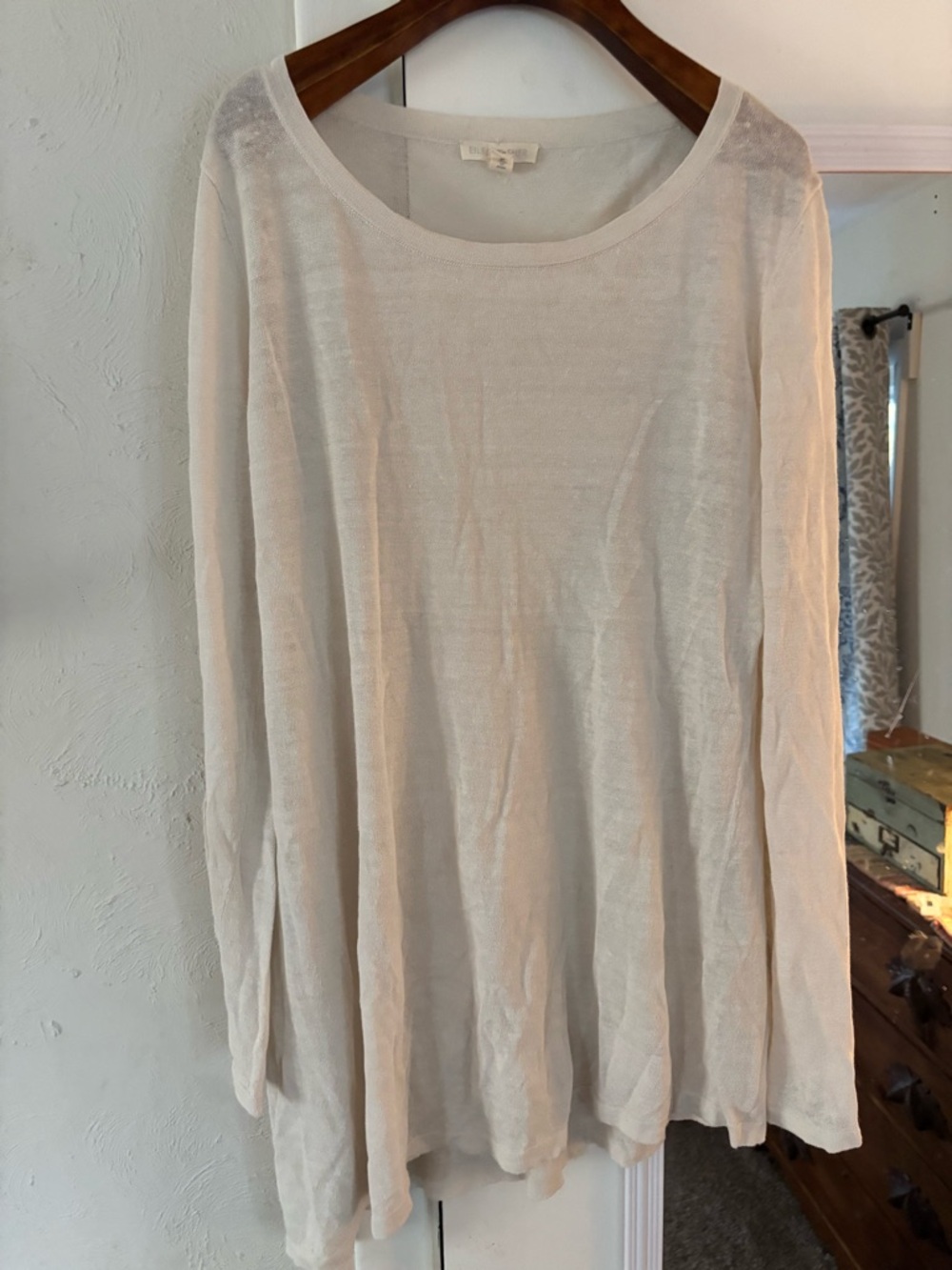 Eileen Fisher Cream Scoop Neck Linen Top